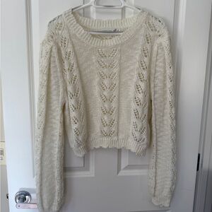Cream Crochet Look Baggy Relaxed Fit Sweater